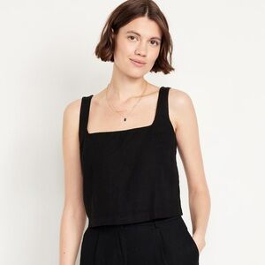 Old Navy Black Square-Neck Linen-Blend Crop Tank Top